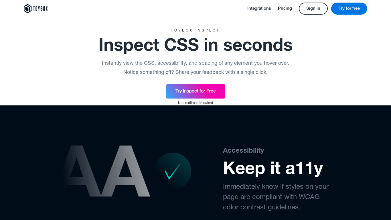 Toybox Inspect Landing page