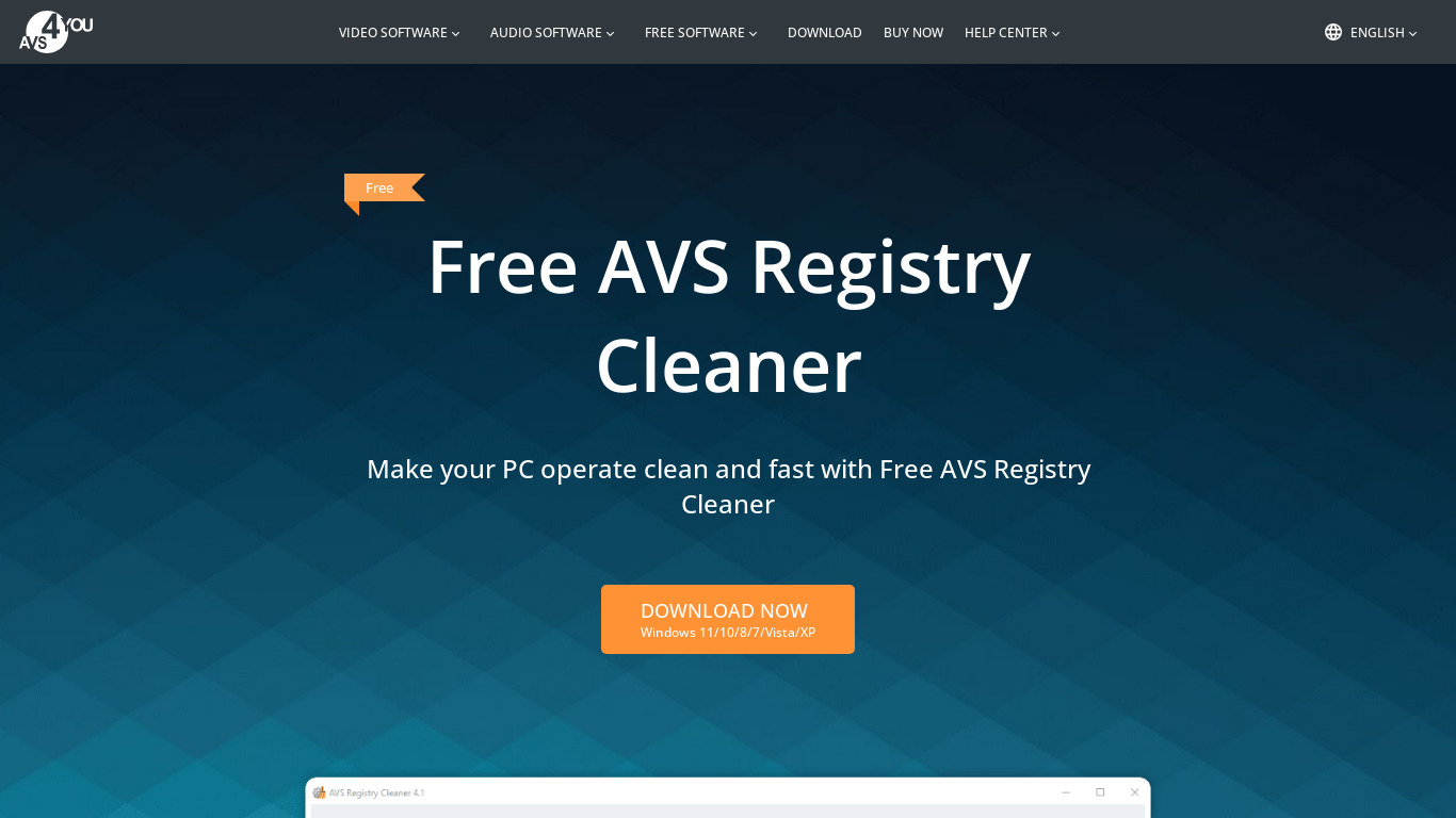 AVS Registry Cleaner Landing page
