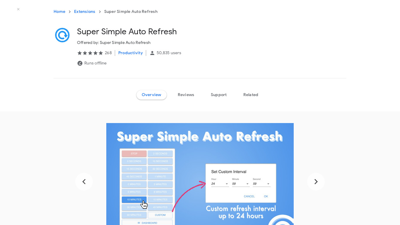 Super Simple Auto Refresh Extension Landing page