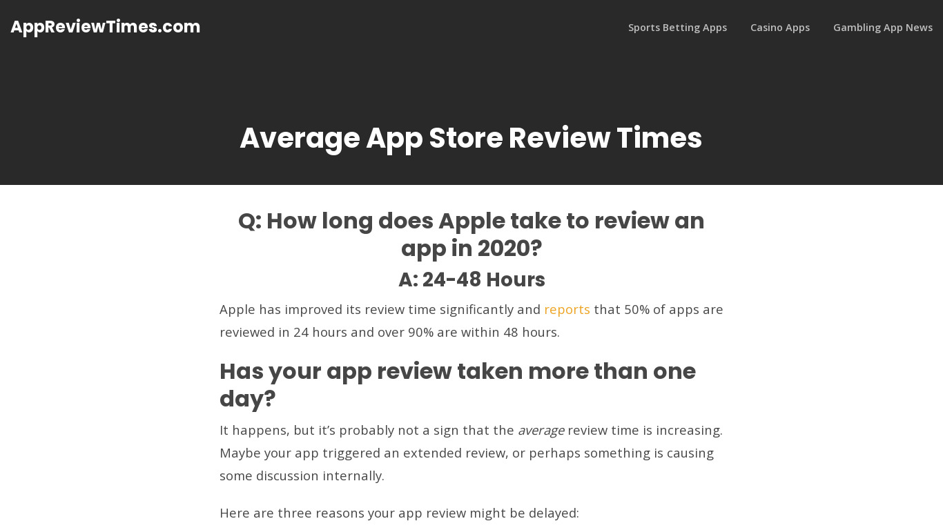 App Review Times Landing page
