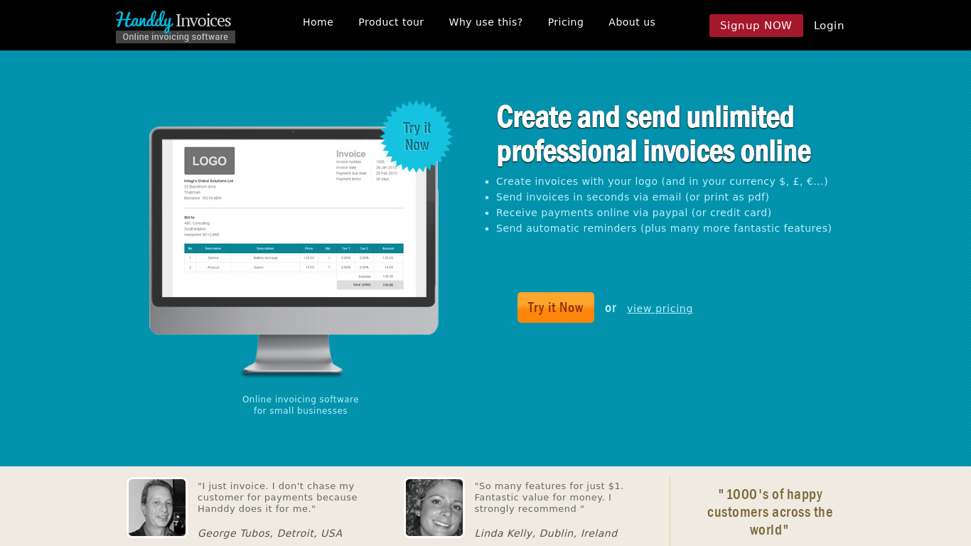 Handdy Invoices Landing page