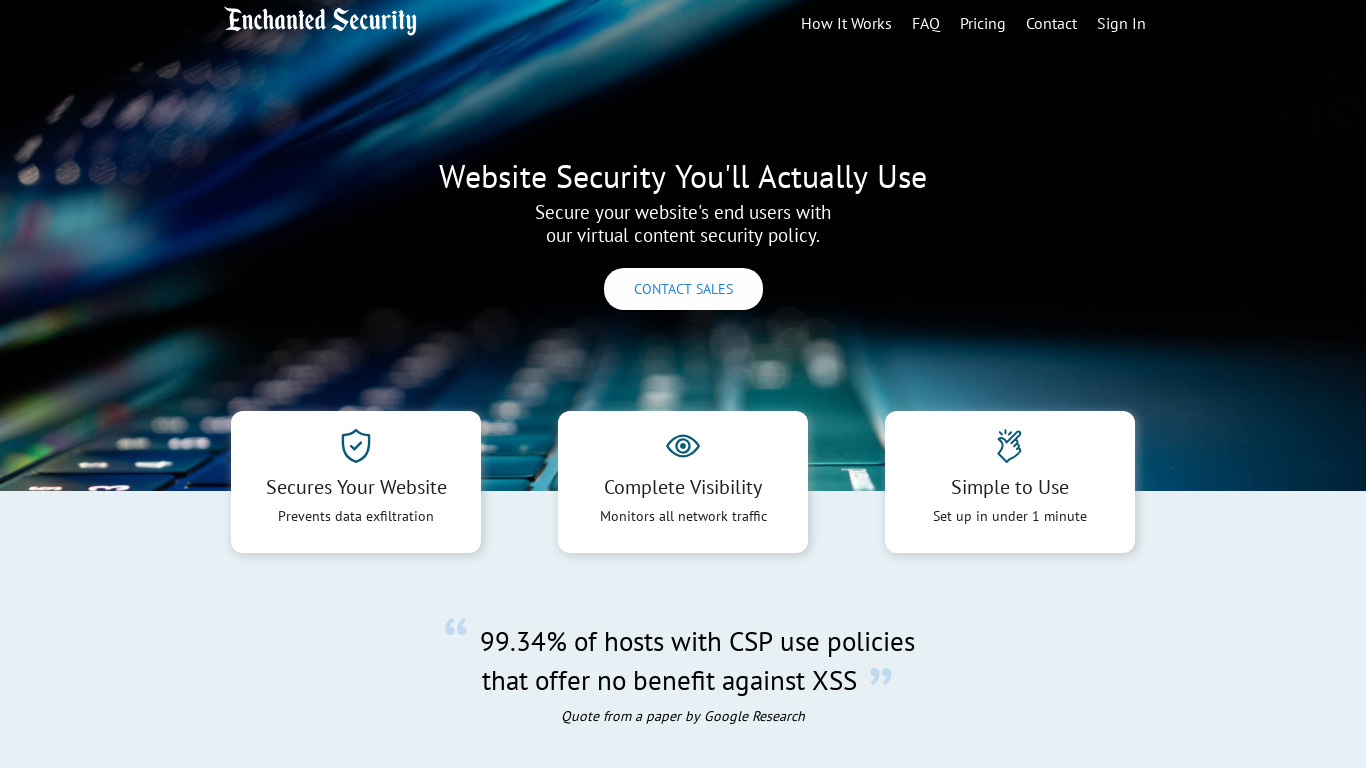 Enchanted Security Landing page