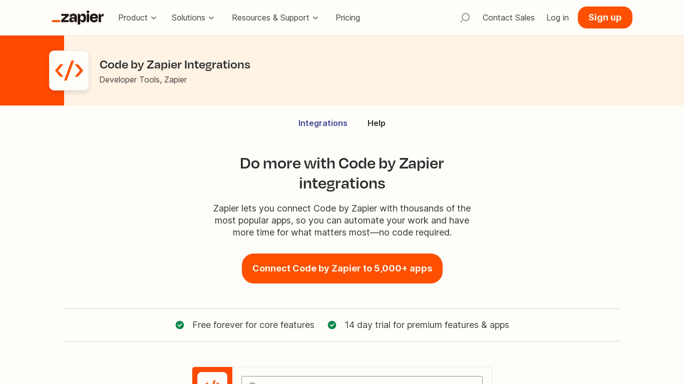 Code by Zapier Landing page