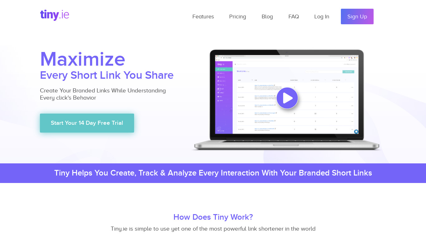 Tiny.ie Landing page