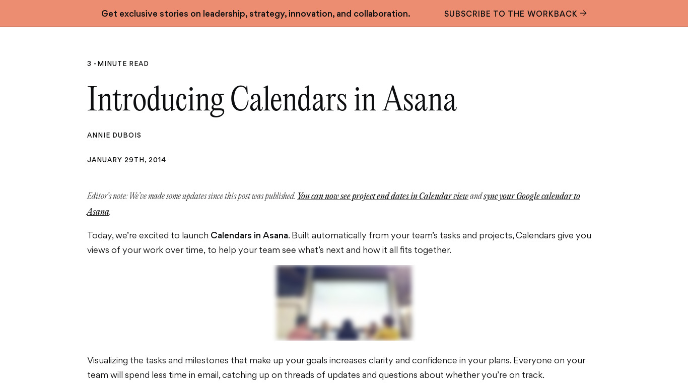 Asana Calendars Landing page