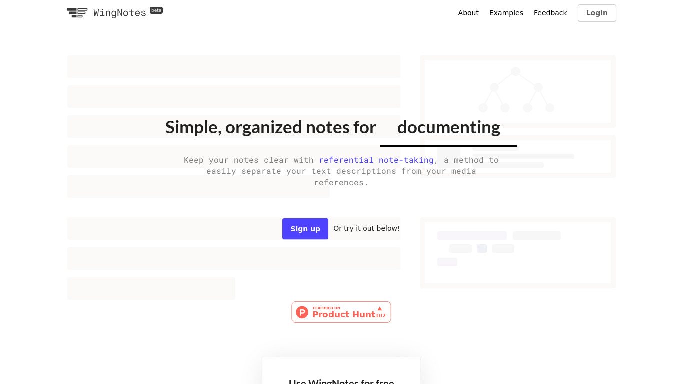 WingNotes Landing page