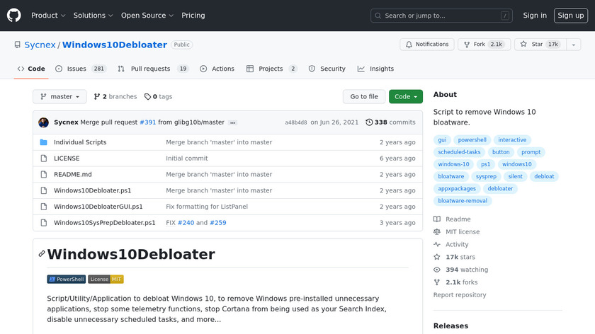 Windows10Debloater Landing Page