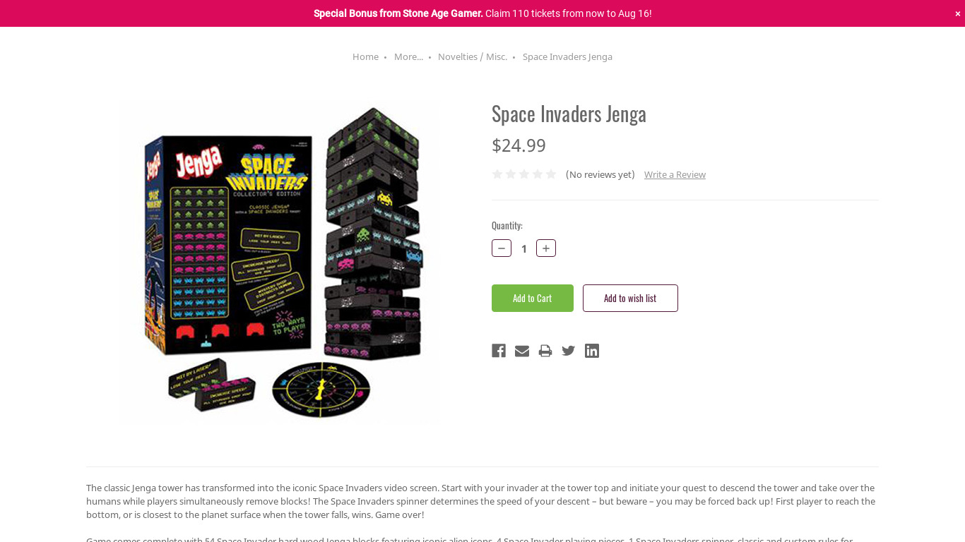 stoneagegamer.com Space Invaders Jenga Landing page
