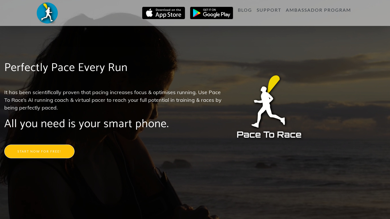 Pace To Race Landing page