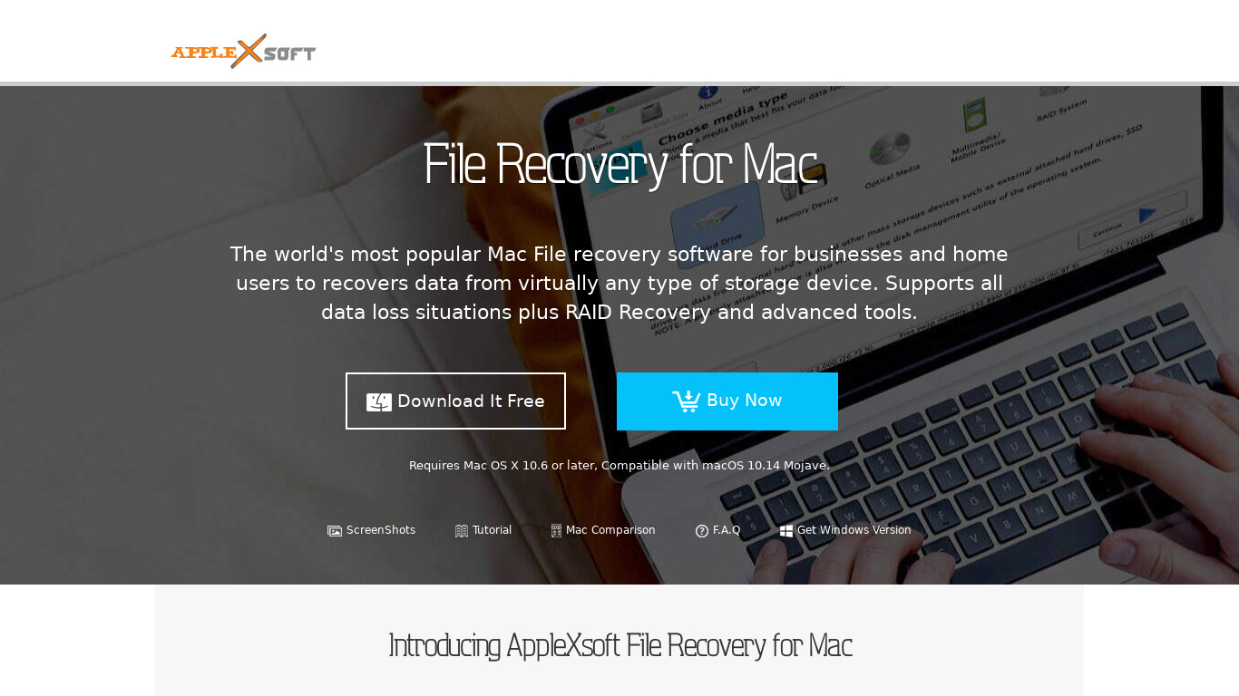 AppleXsoft File Recovery for Mac Landing page