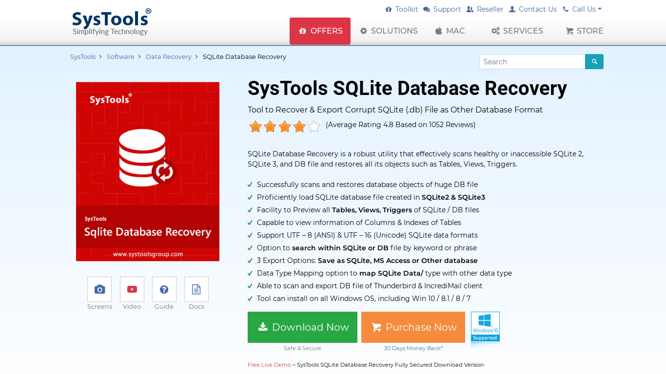 SysTools SQLite Database Recovery Landing page