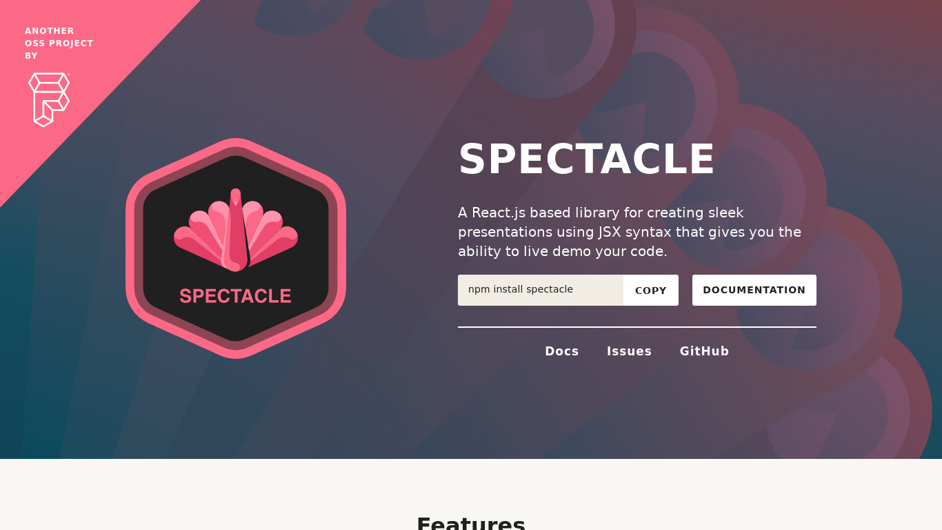 Spectacle Presentation Library Landing page