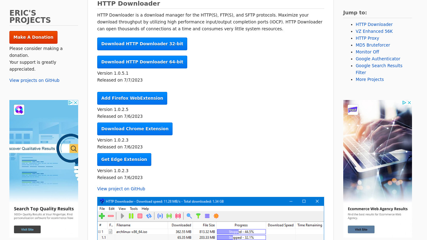 HTTP Downloader Landing page