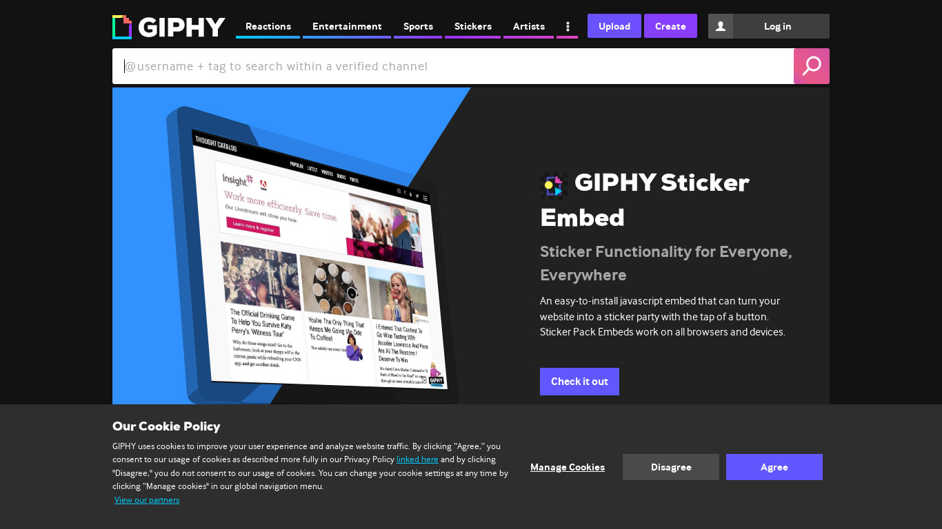 GIPHY Sticker Embed Landing page