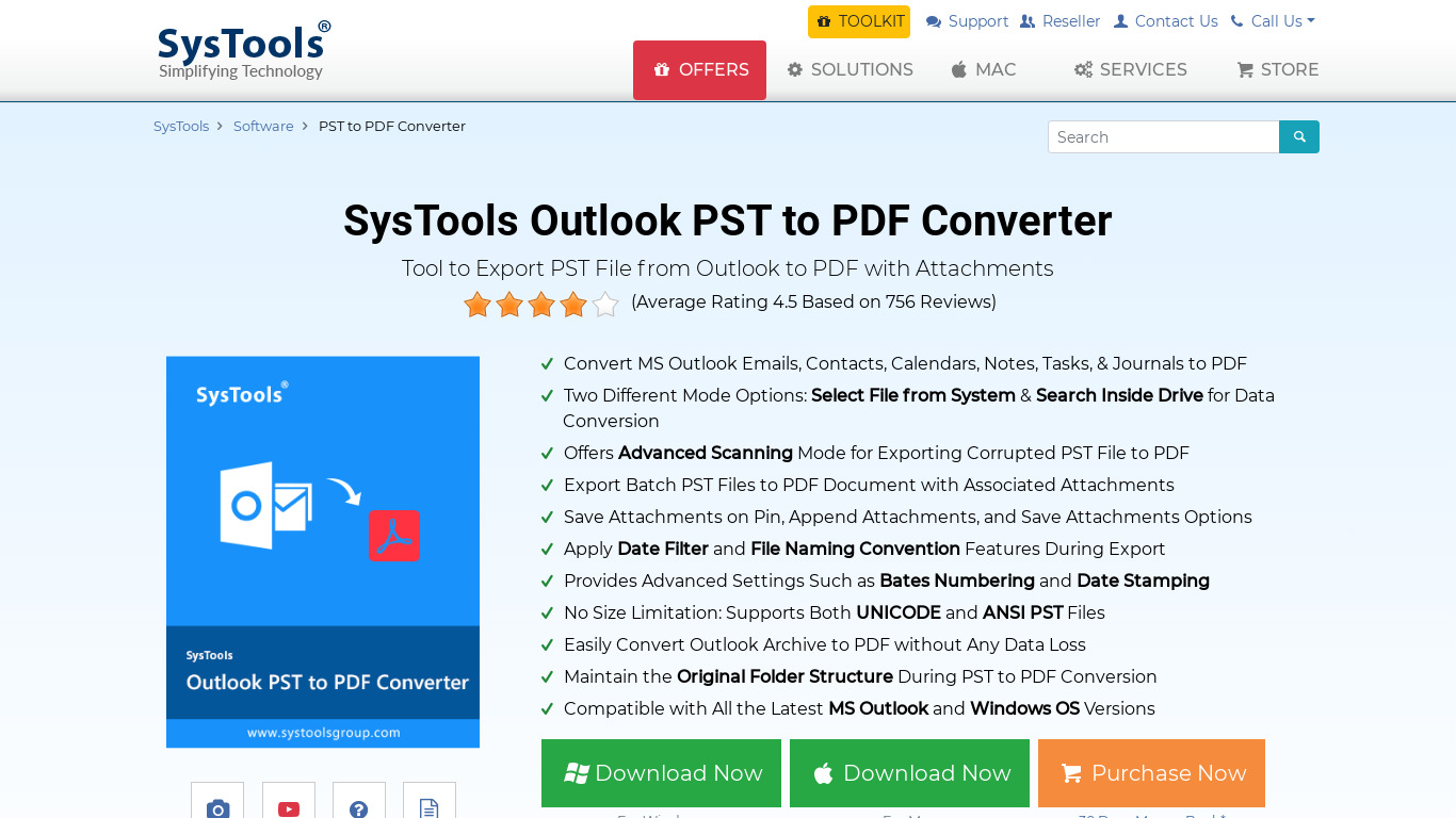 SysTools PST to PDF Converter Landing page