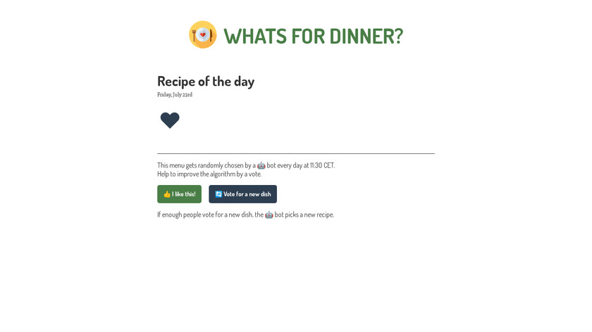 What's For Dinner? Landing Page