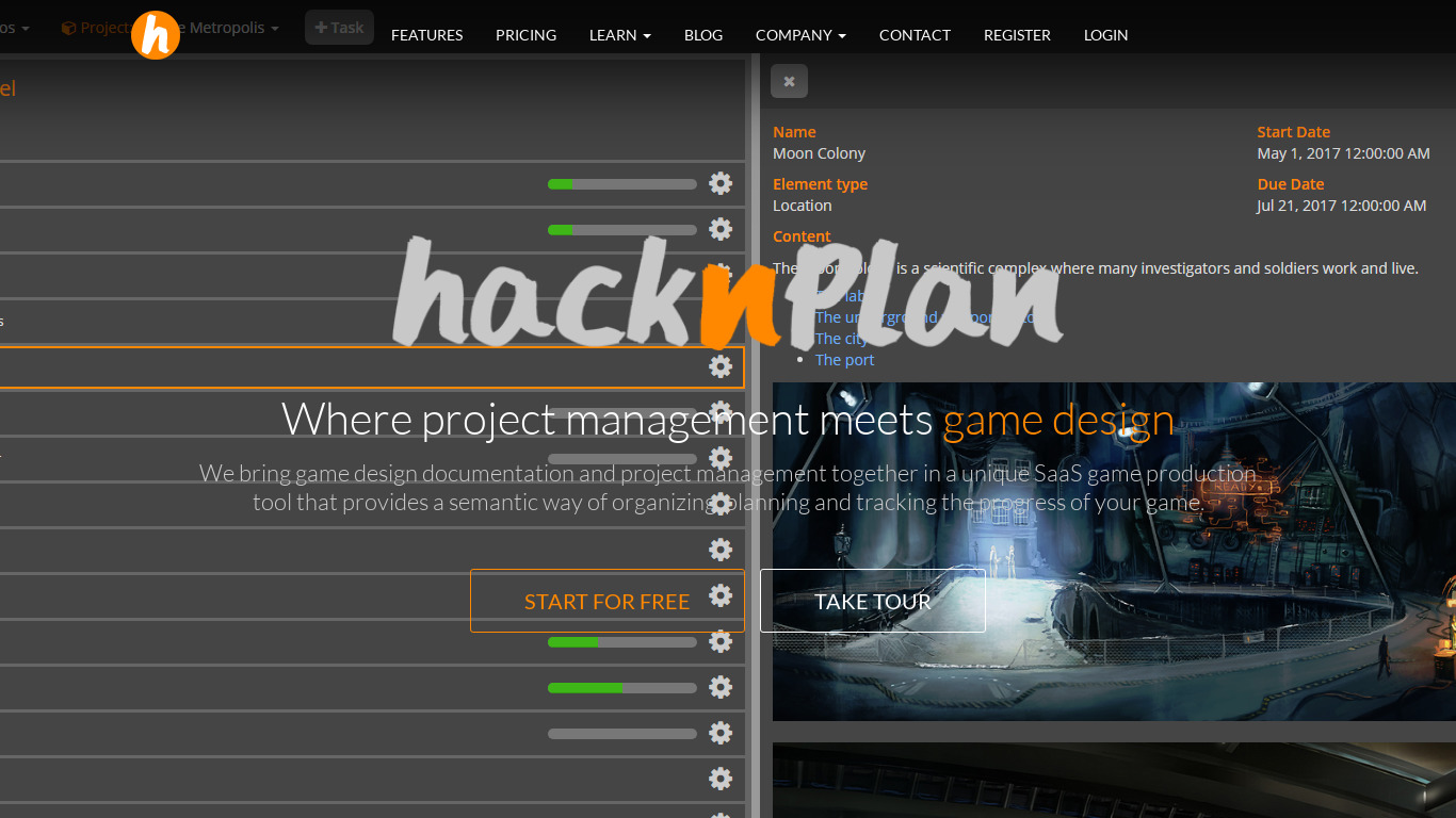 HacknPlan Landing page