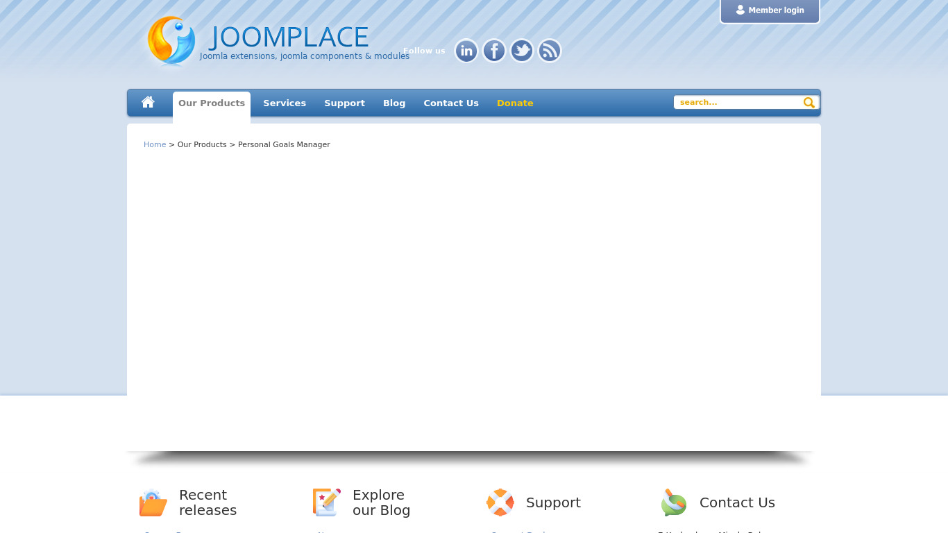 joomplace.com Personal Goals Manager Landing page