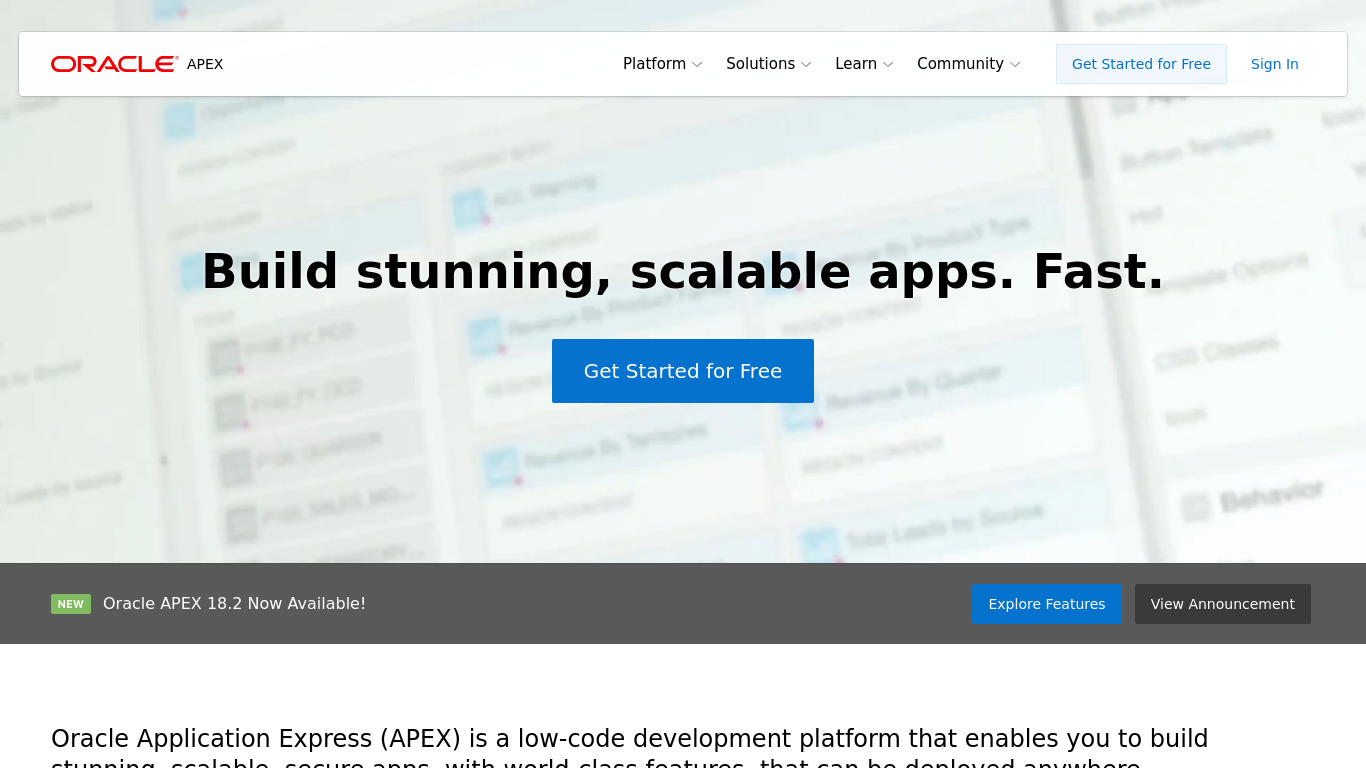 Oracle APEX Landing page
