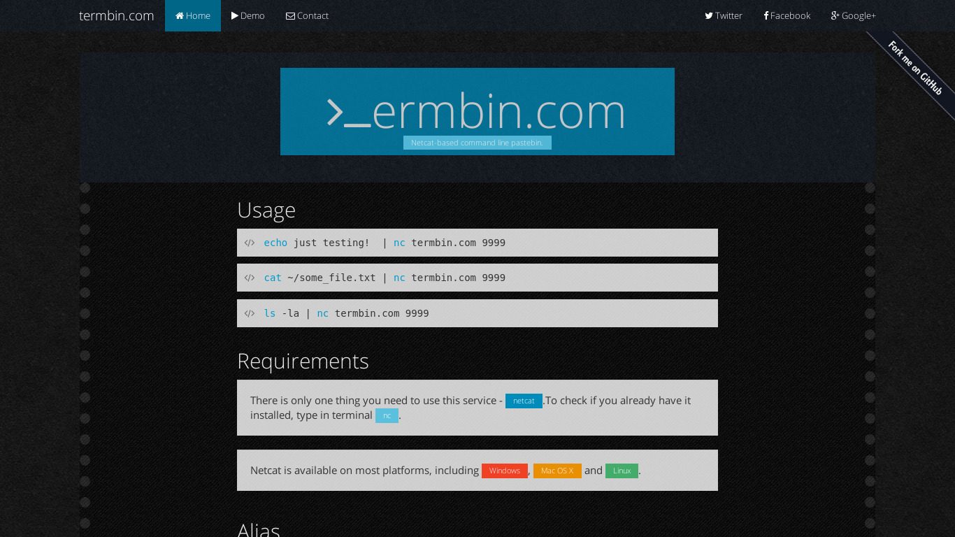 termbin.com Landing page