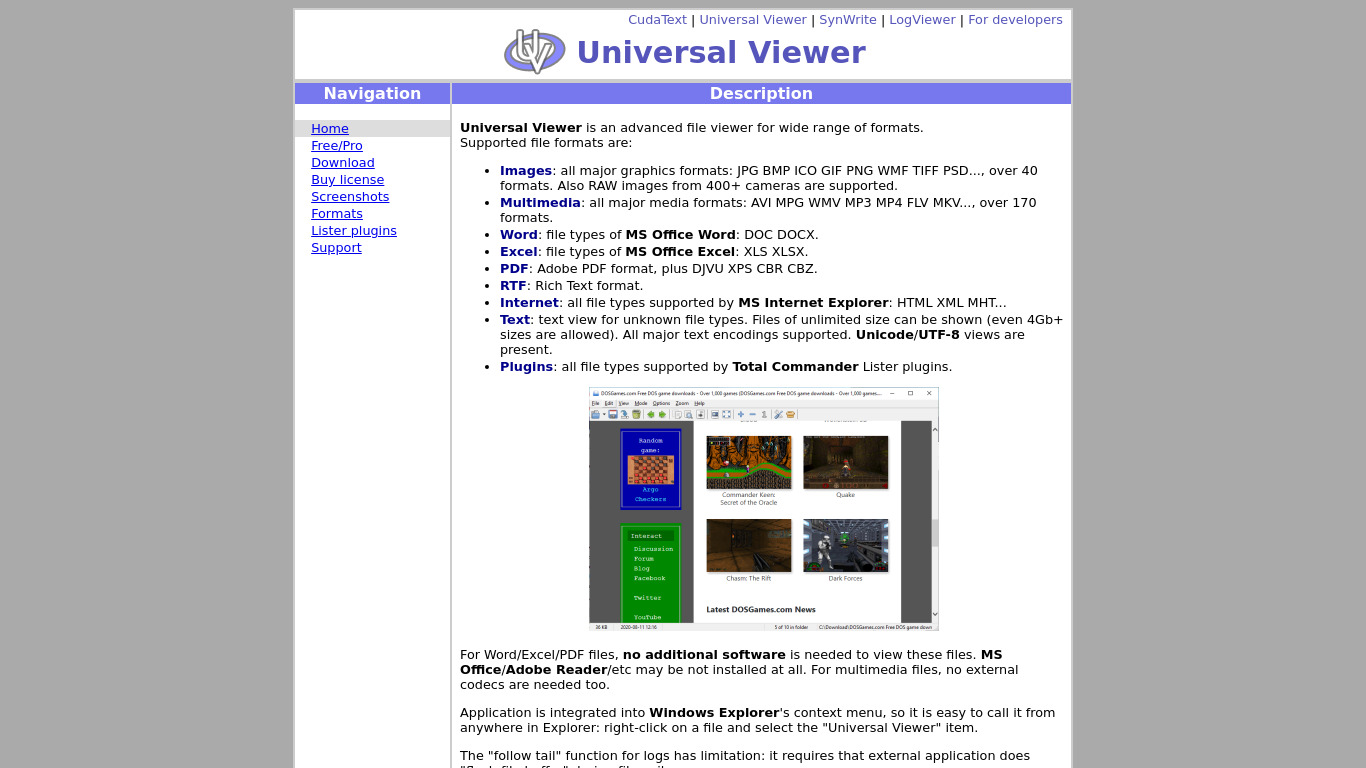 Universal Viewer Landing page