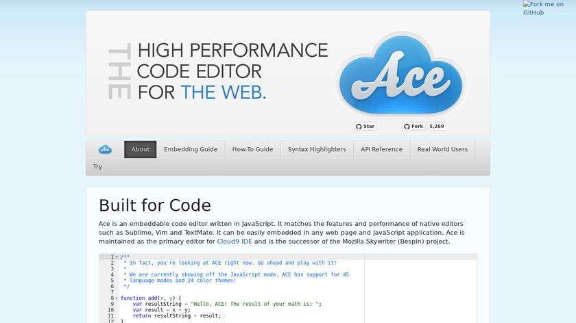 ACE (Ajax Code Editor) Landing Page