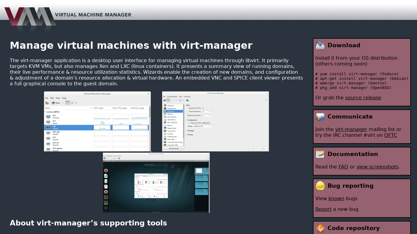 virt-manager Landing page