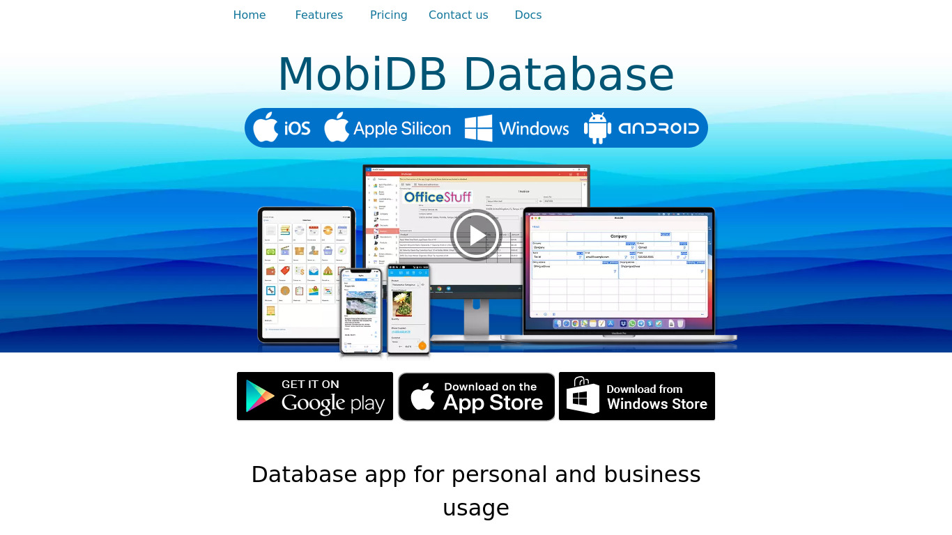 MobiDB Database Designer Landing page