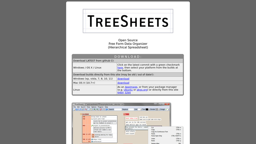 TreeSheets Landing Page