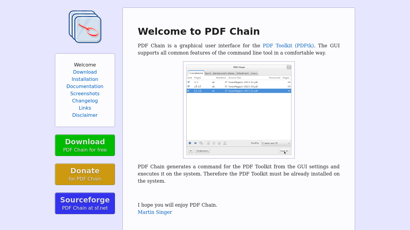 PDF Chain Landing page