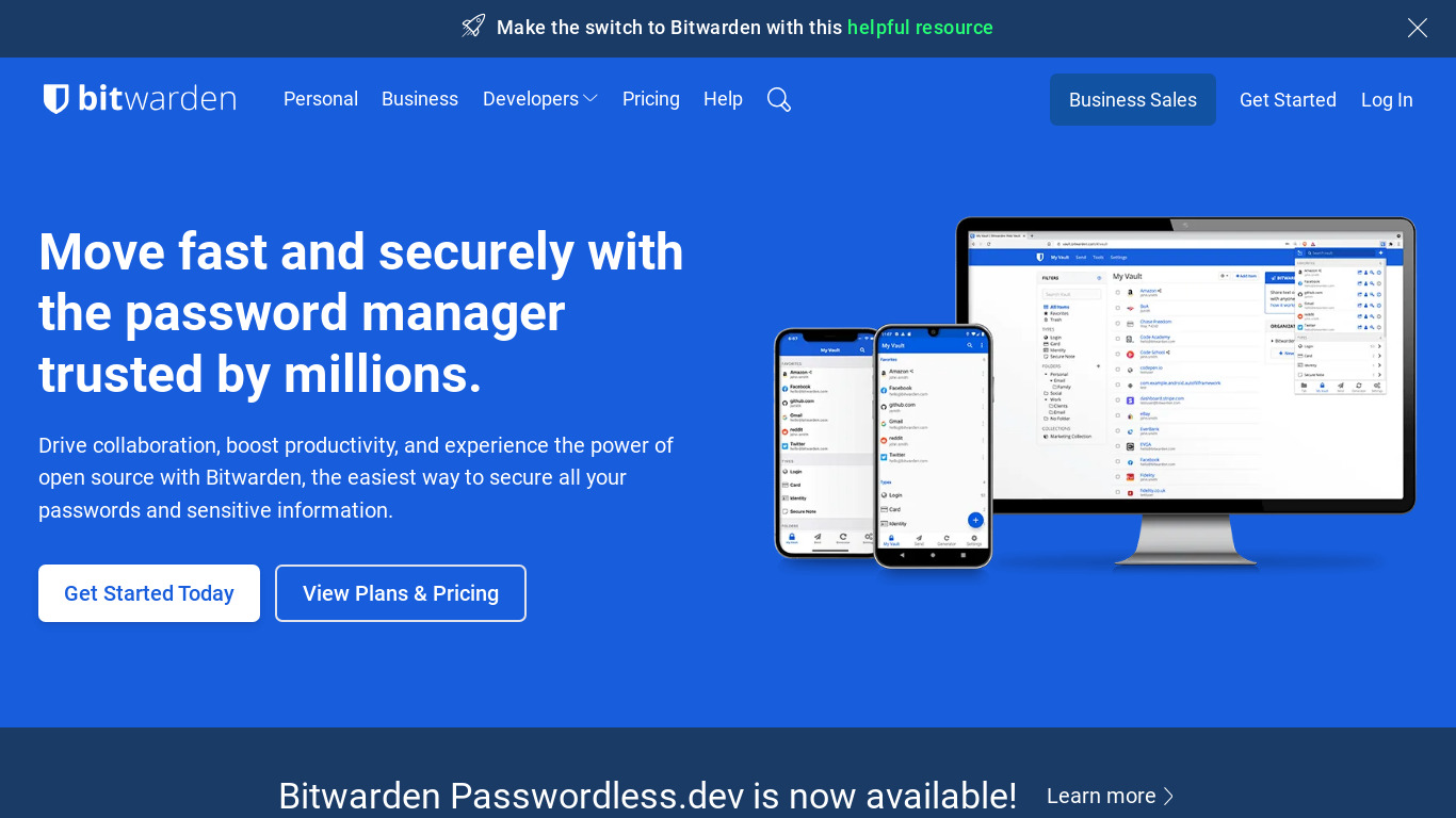 bitwarden Landing page