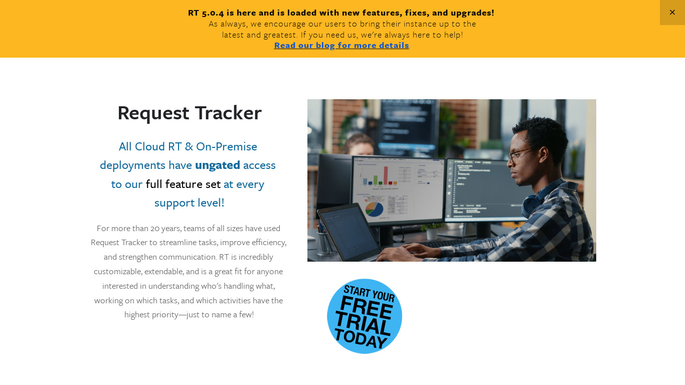Request Tracker Landing page
