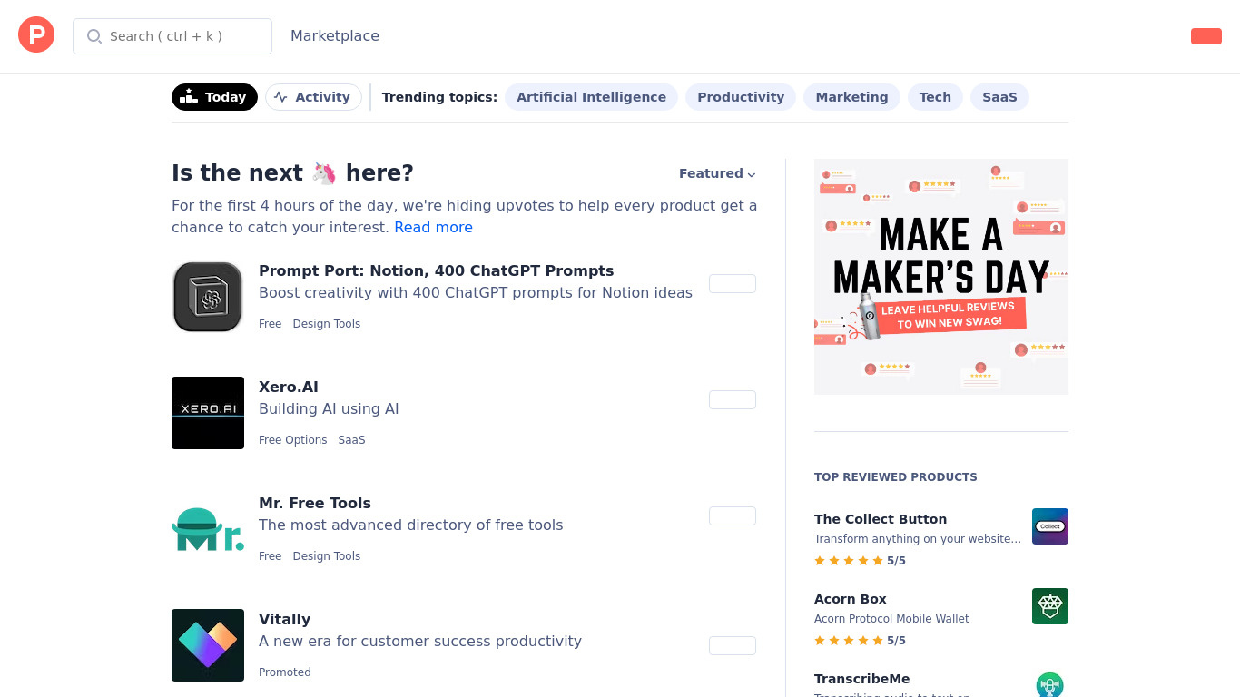 Product Hunt Landing page