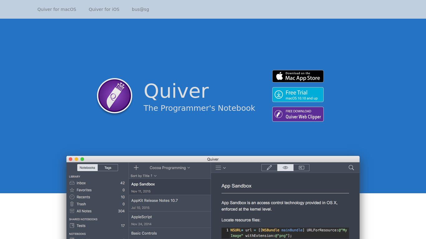 Quiver Landing page