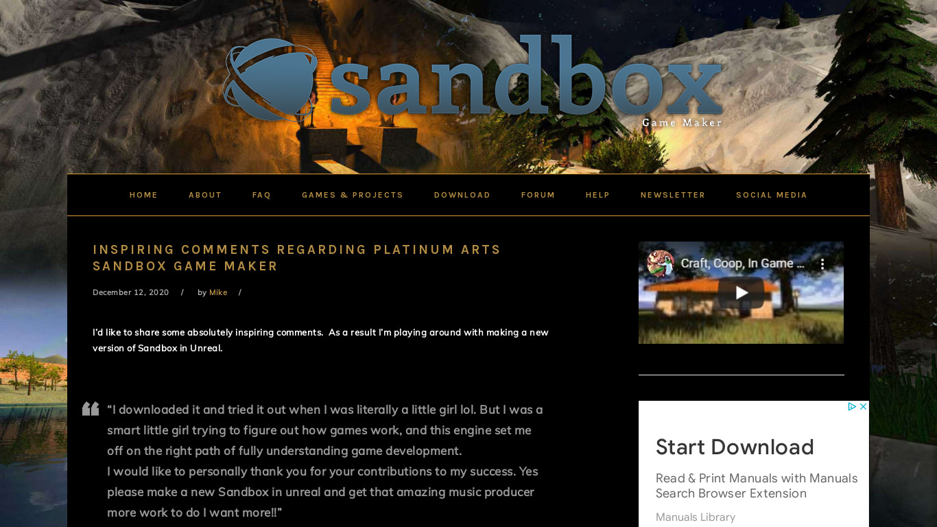 Platinum Arts Sandbox Landing page