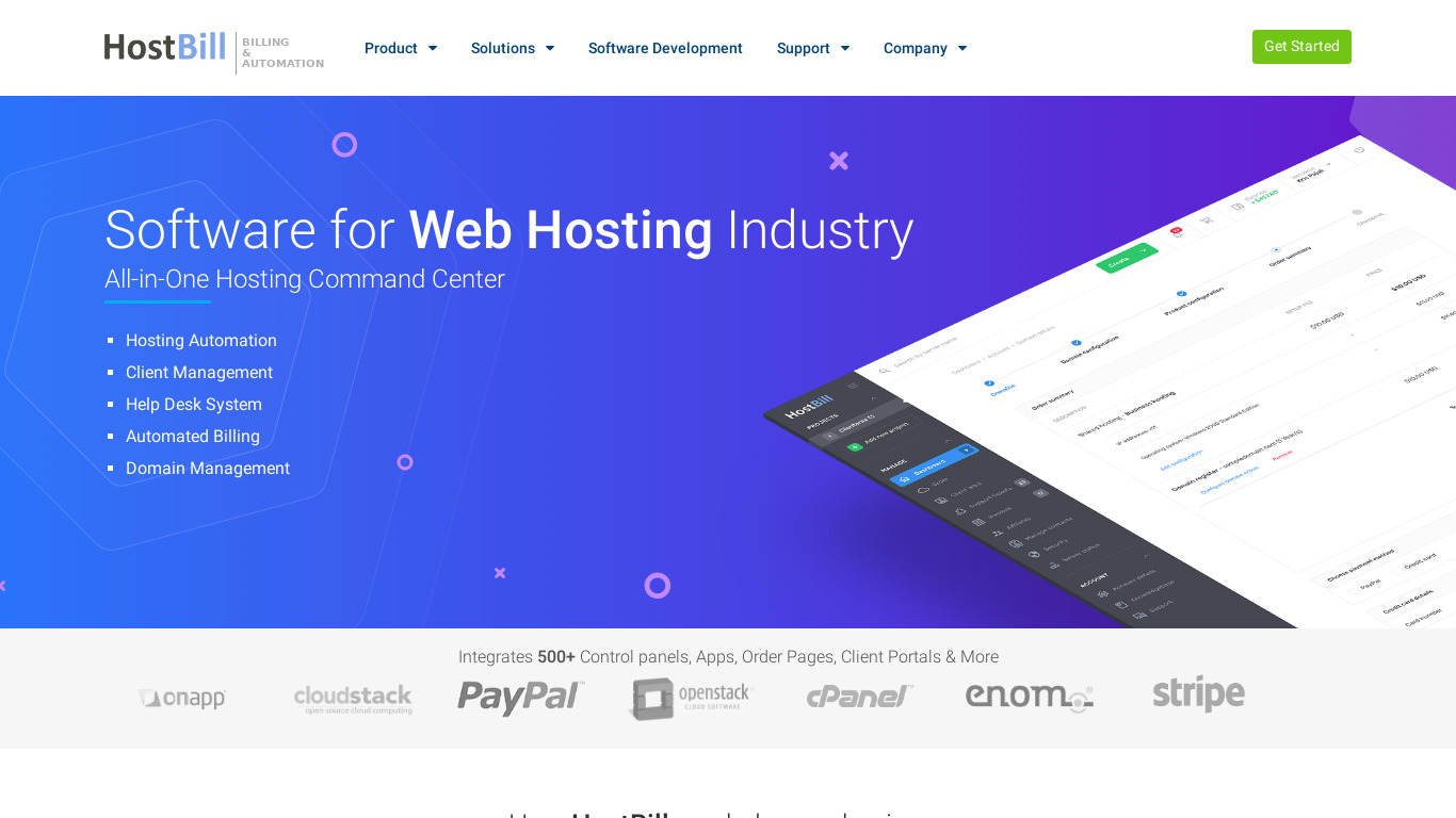 HostBill Landing page