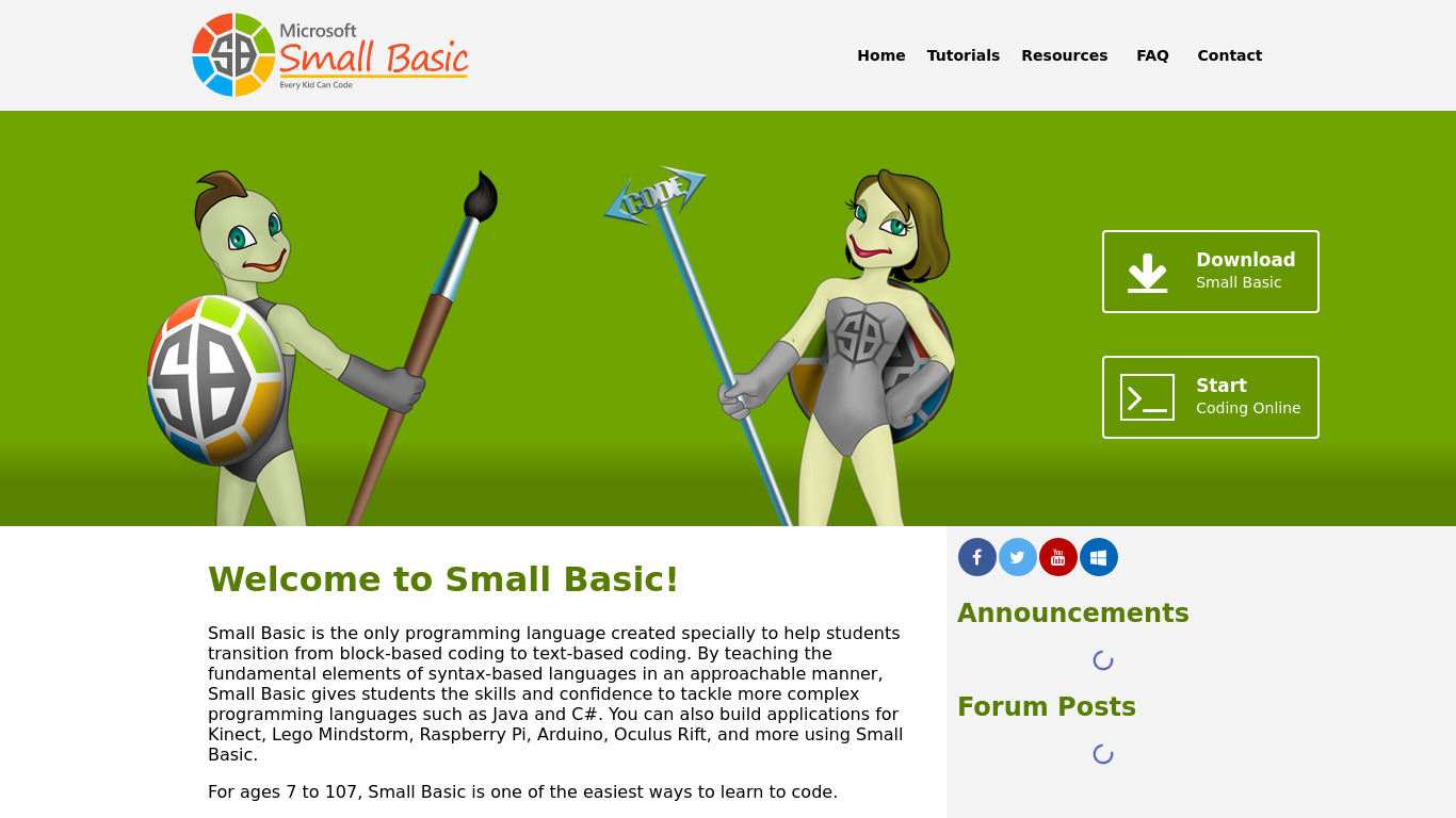 Microsoft Small Basic Landing page