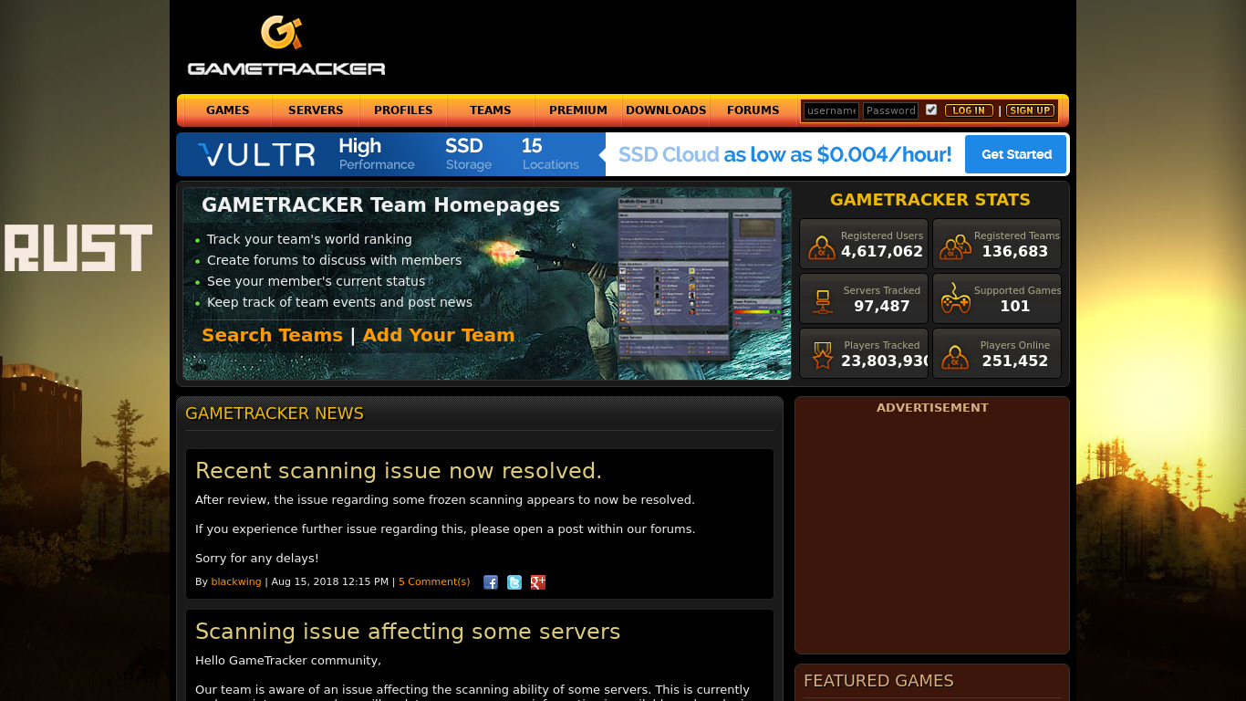 GameTracker Landing page
