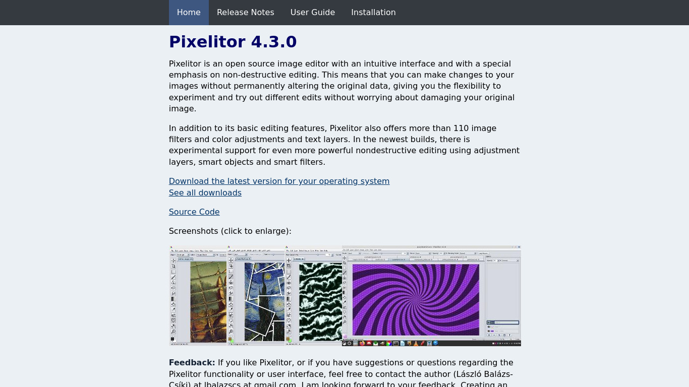 Pixelitor Landing page
