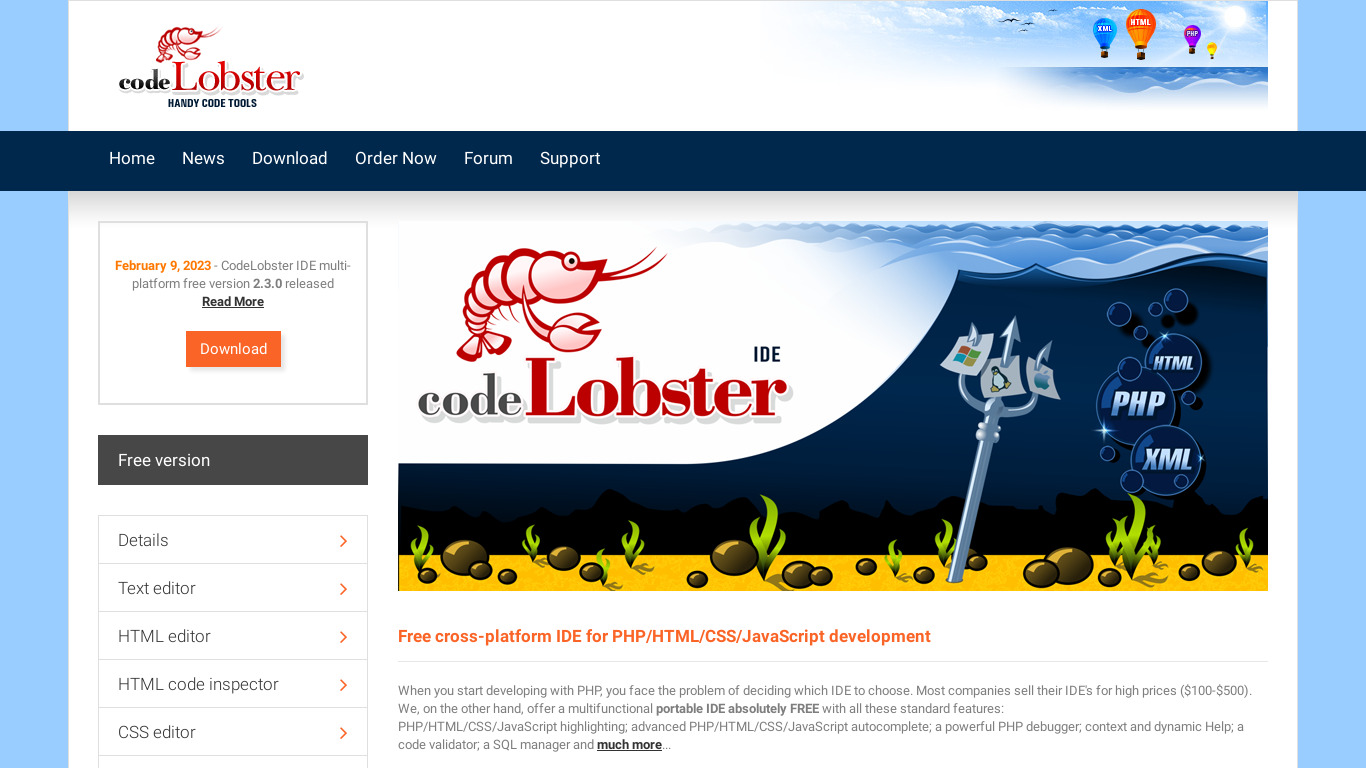 CodeLobster PHP Edition Landing page