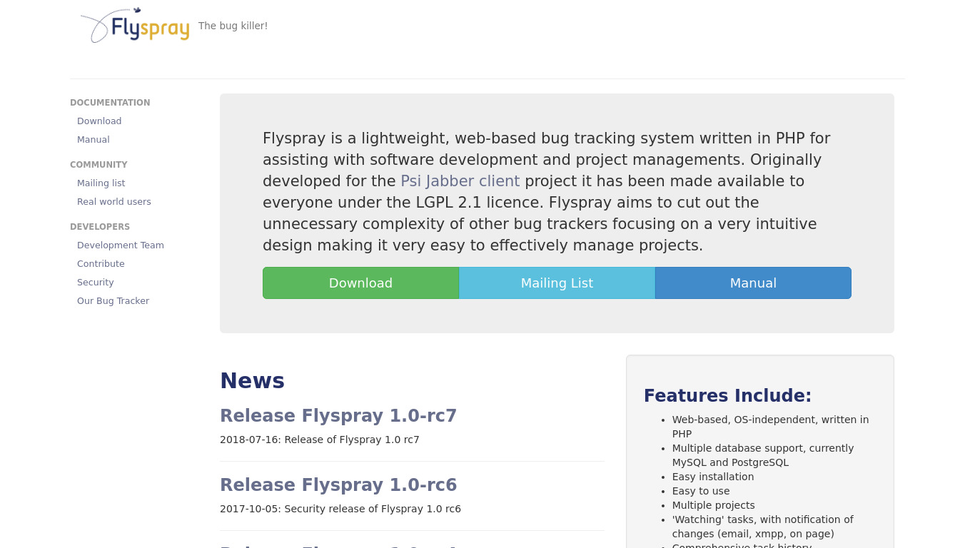 Flyspray Landing page