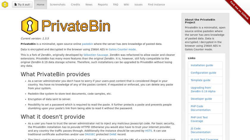 PrivateBin Landing Page