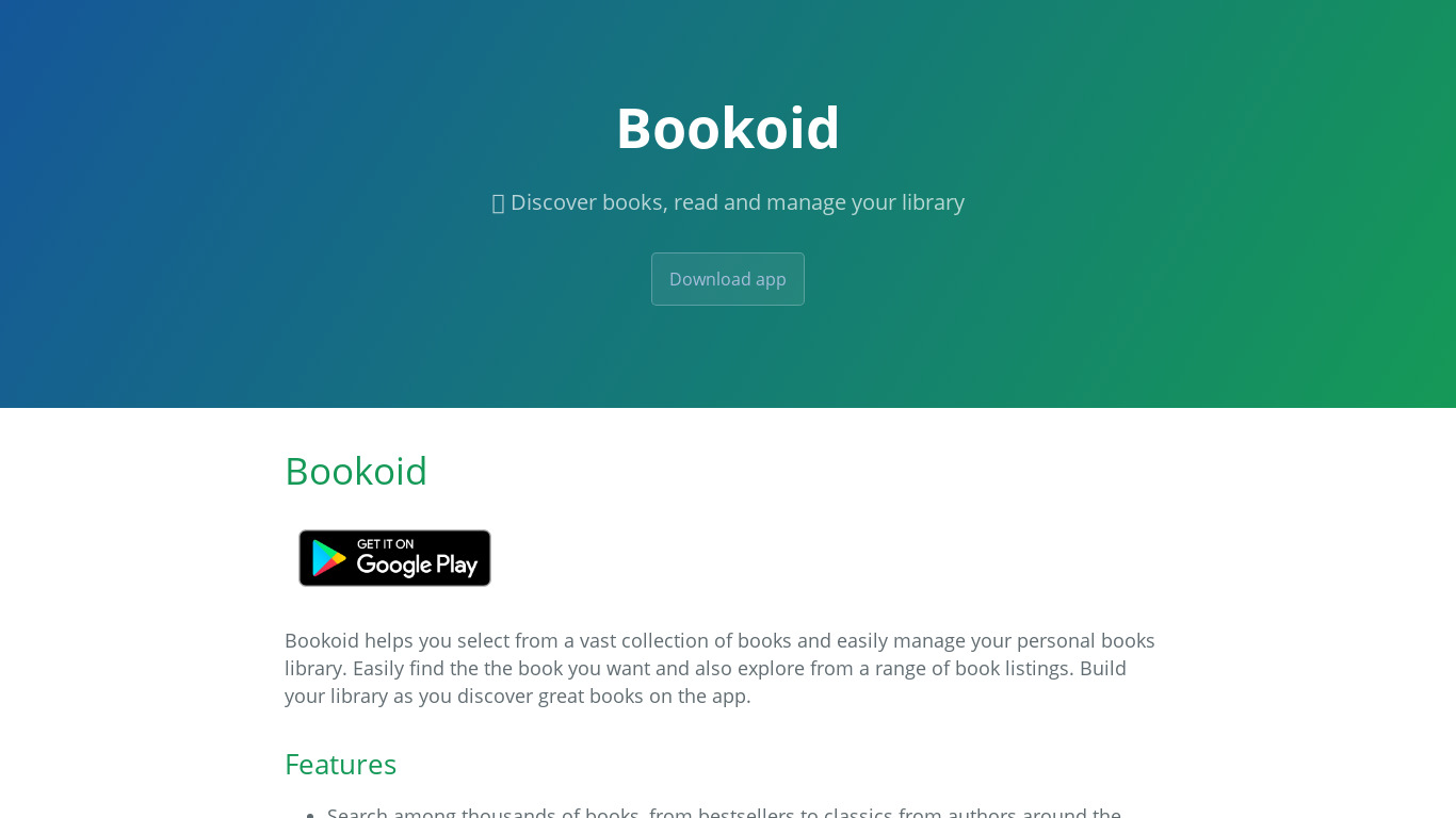 Bookoid Landing page