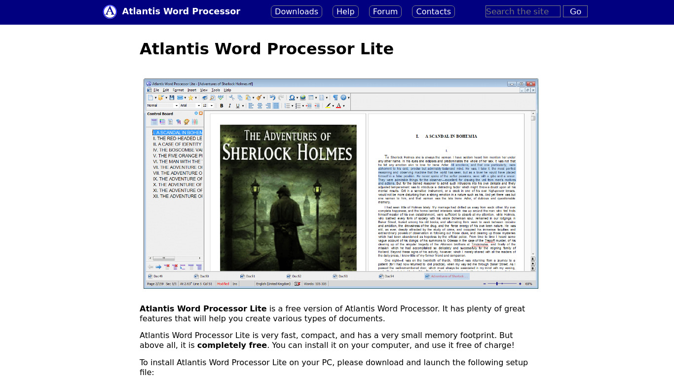 Atlantis Word Processor Landing page