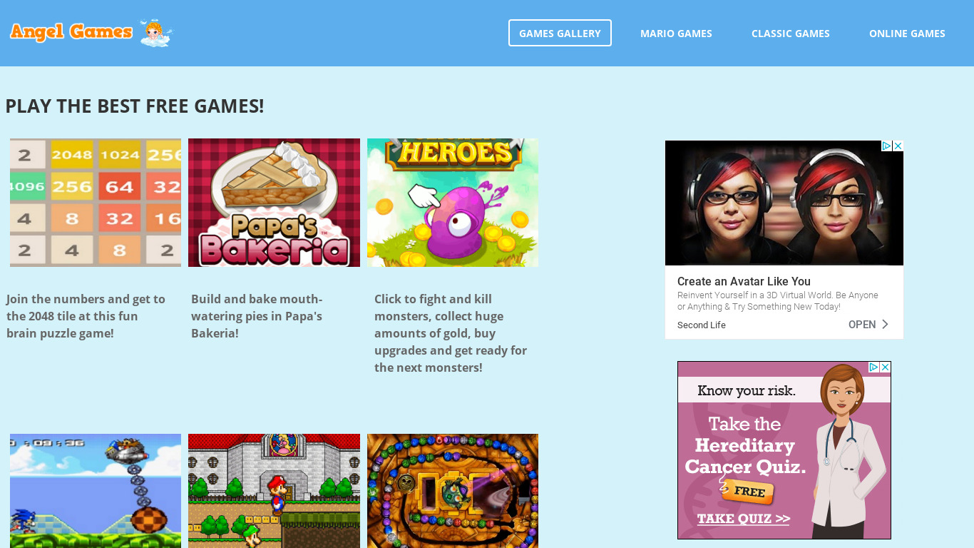 Angelgames.co Landing page
