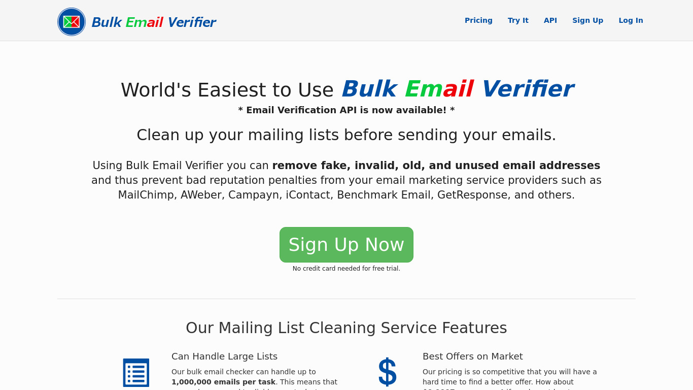 Bulk Email Verifier Landing page