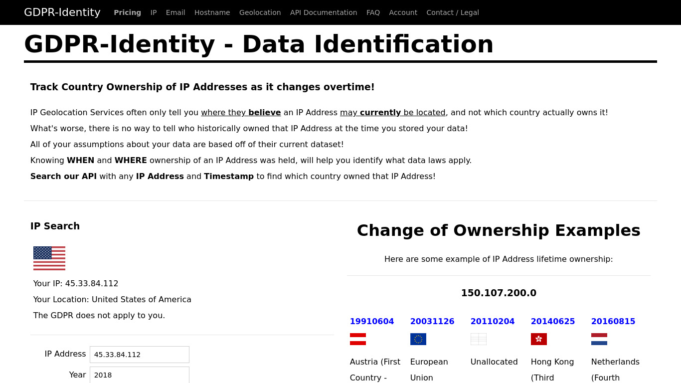GDPR-Identity - Data Identification Landing page