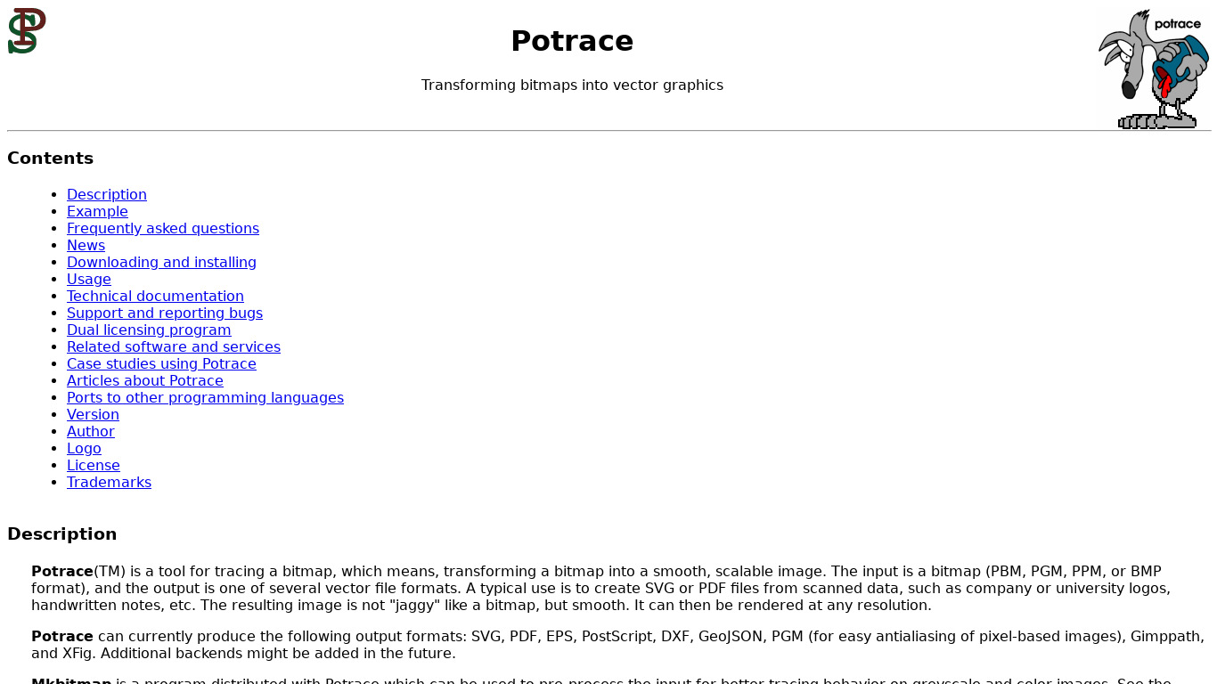 potrace Landing page