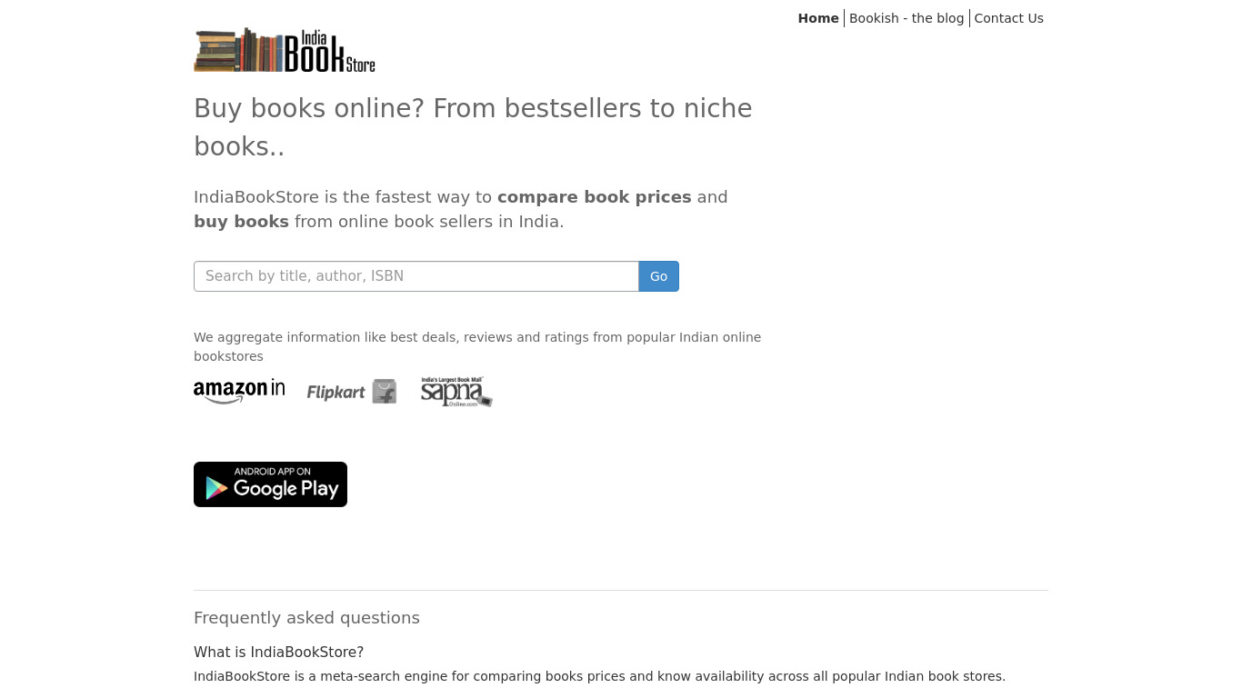 IndiaBookStore Landing page