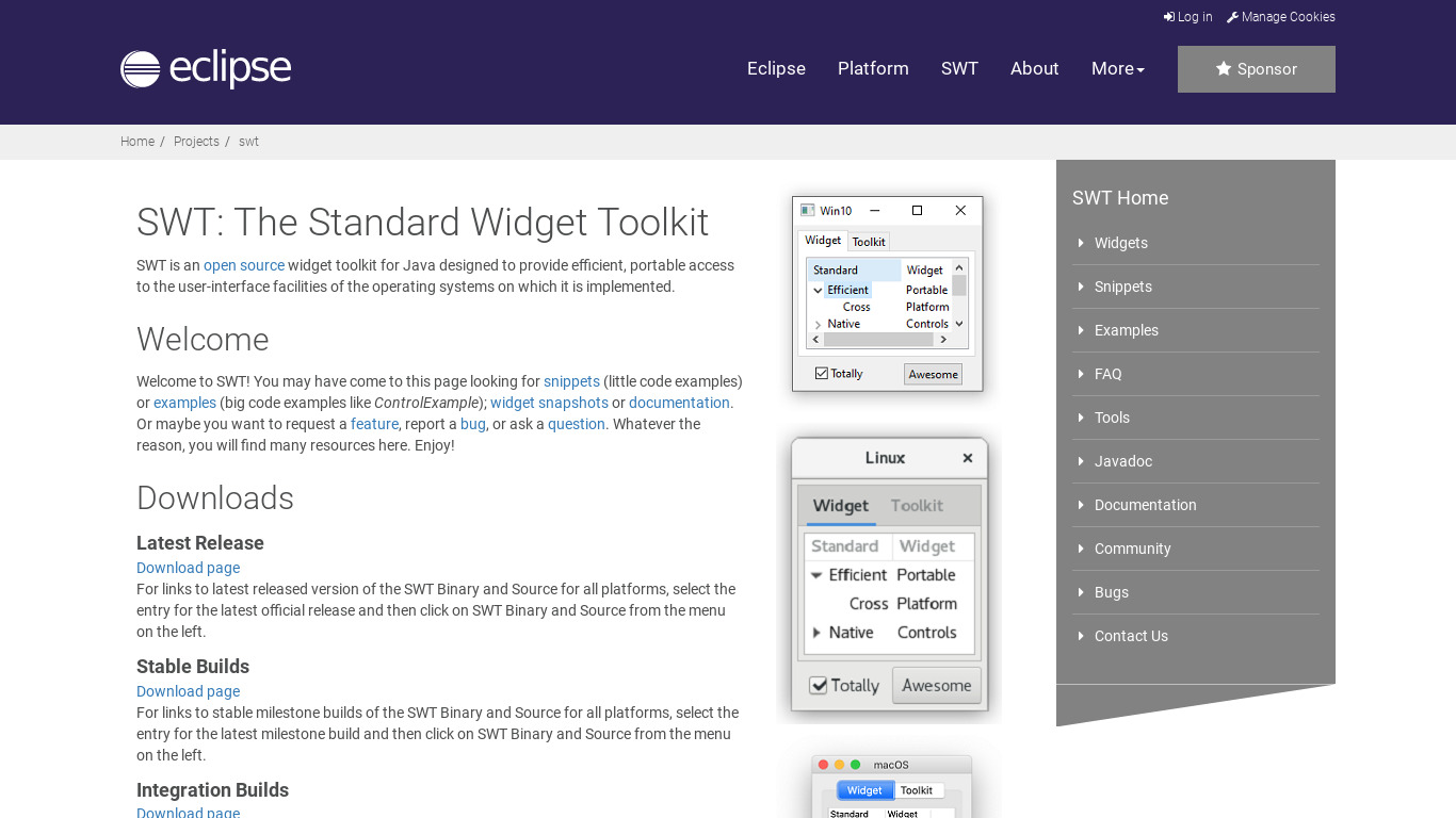 Standard Widget Toolkit Landing page